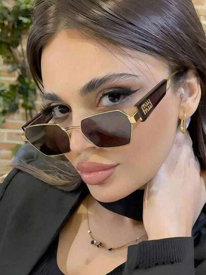 نظارات شمسية نسائية هندسية Y2K سوداء